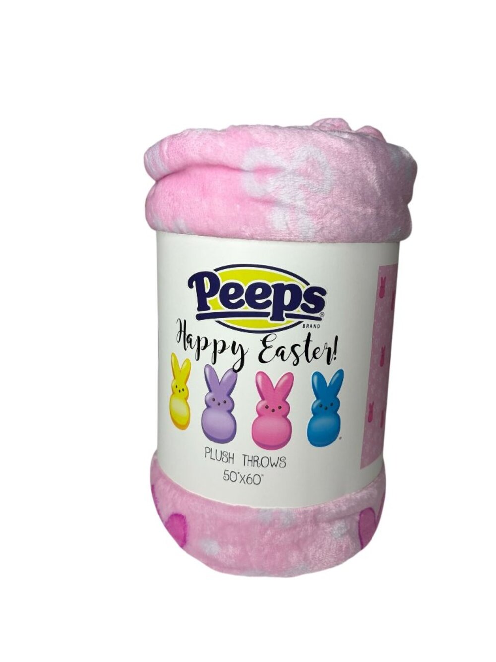 Peeps Brand Happy Easter Plush Throw Blanket 50x60 Pink Bunny Bows Pattern New